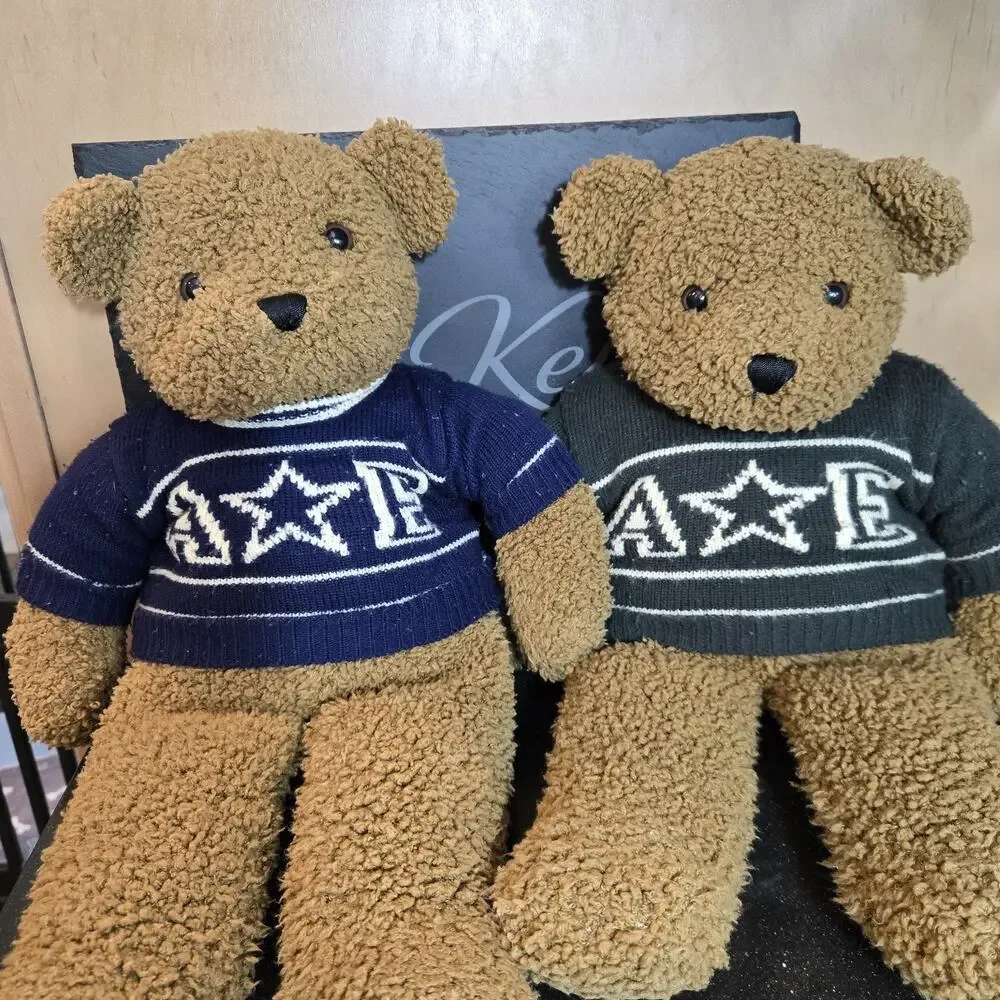 Vintage 1997 American Eagle Holiday Teddy Bear Lot 2 Navy Green Sweater AE Star